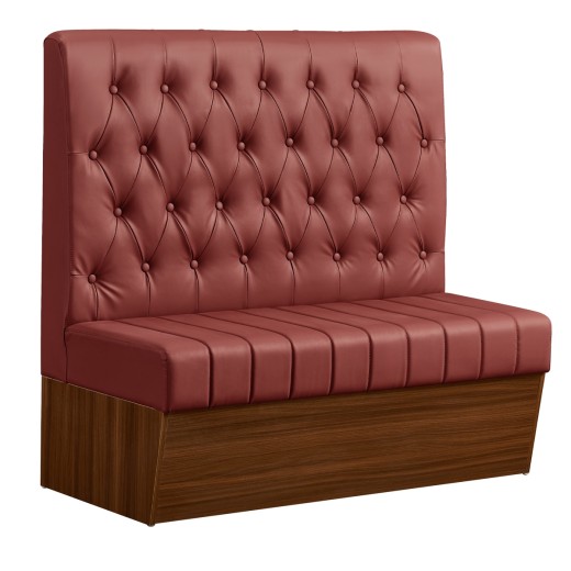 47"L x 46"H Single Booth with Melamine Frame, featuring Button Tufted Vinyl Back and Channel Tufted Seat in Burgundy