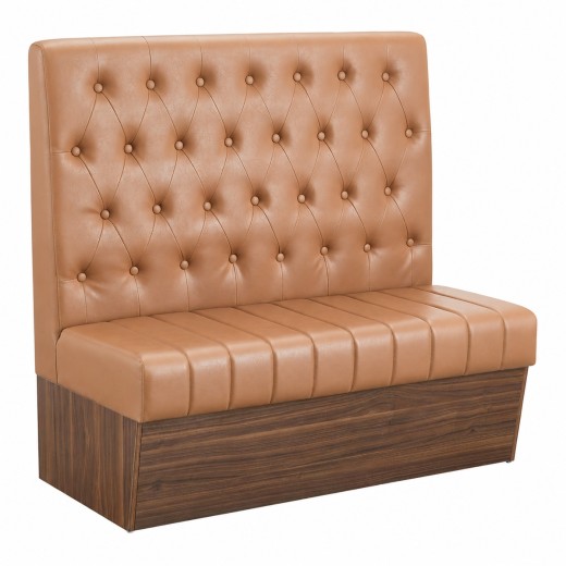 47"L x 46"H Single Booth with Melamine Frame, featuring Button Tufted Vinyl Back and Channel Tufted Seat in Light Brown