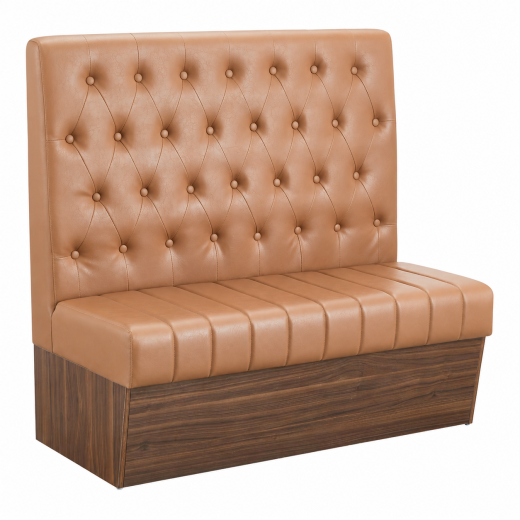 47"L x 46"H Single Booth with Melamine Frame, featuring Button Tufted Vinyl Back and Channel Tufted Seat in Light Brown