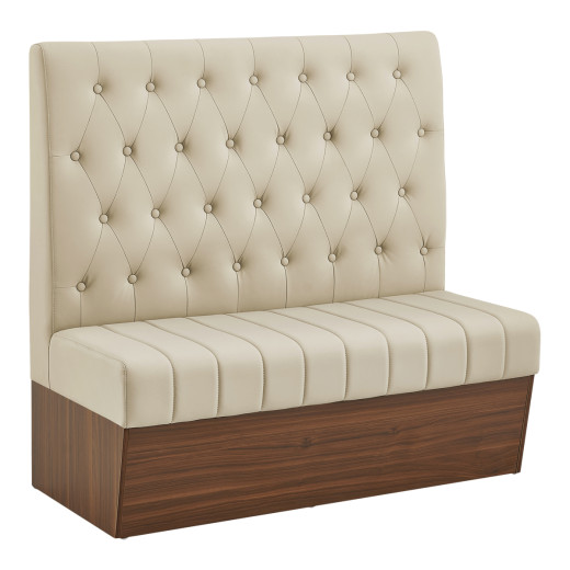 47"L x 46"H Single Booth with Melamine Frame, featuring Button Tufted Vinyl Back and Channel Tufted Seat in Cream