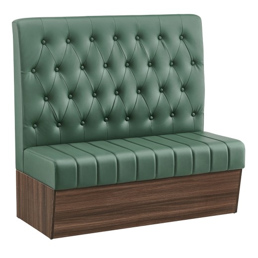 47"L x 46"H Single Booth with Melamine Frame, featuring Button Tufted Vinyl Back and Channel Tufted Seat in Green