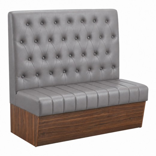 47"L x 46"H Single Booth with Melamine Frame, featuring Button Tufted Vinyl Back and Channel Tufted Seat in Gray