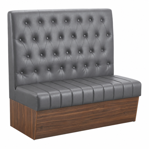 47"L x 46"H Single Booth with Melamine Frame, featuring Button Tufted Vinyl Back and Channel Tufted Seat in Gray