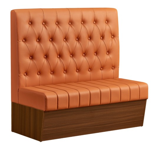 47"L x 46"H Single Booth with Melamine Frame, featuring Button Tufted Vinyl Back and Channel Tufted Seat in Orange
