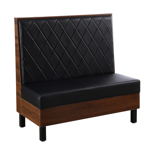 48"L x 46"H Melamine Single Booth, Padded Black Vinyl Seat & Diamond Tufted Back