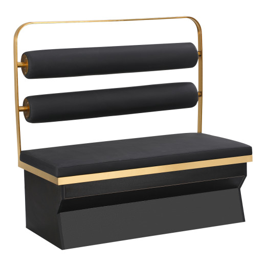 47"L x 46"H Single Booth with Black Upholstered Seat, Melamine Base, Gold Stainless Steel Frame, and Horizontal Backrest Cushions