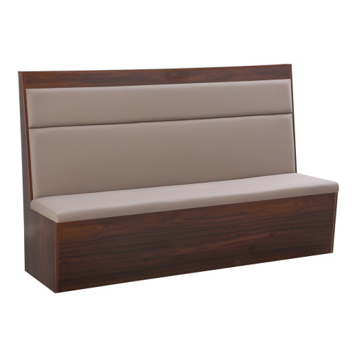 72"L x 46"H  Single Booth with Beige Upholstered Seat and Backrest, Walnut Veneer Base, and Clean Minimalist Design