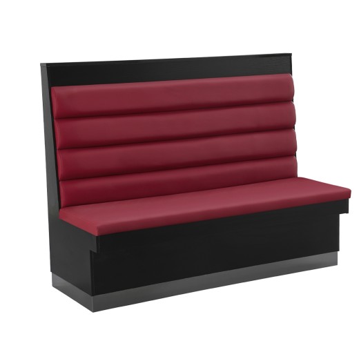 60"L x 46"H Black Melamine Frame Single Booth with Burgundy Upholstered Seat and 4-Channel Backrest