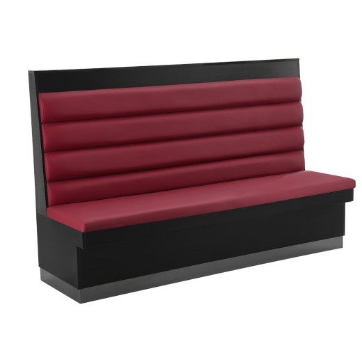 72"L x 46"H Black Melamine Frame Single Booth with Burgundy Upholstered Seat and 4-Channel Backrest