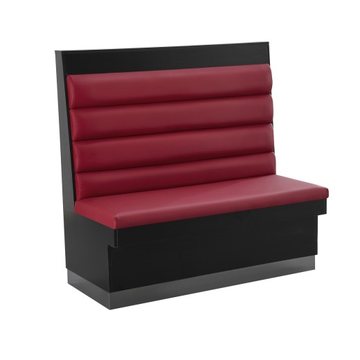 47"L x 46"H Black Melamine Frame Single Booth with Burgundy Upholstered Seat and 4-Channel Backrest
