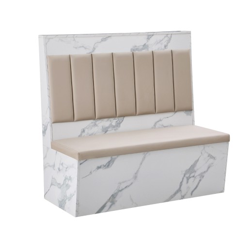 46"H x 47"L Vertical Channel Single Booth With Cream Vinyl Seat & Back and Marble Patterned Melamine Frame
