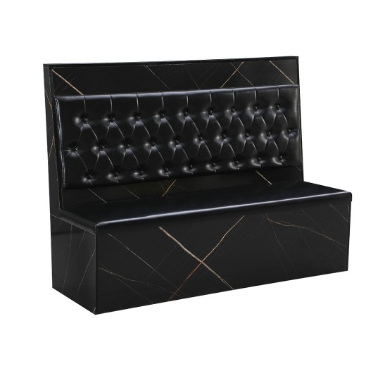 46"H x 60"L Diamond Tufted Single Booth With Black Vinyl Seat & Back and Marble Patterned Melamine Frame