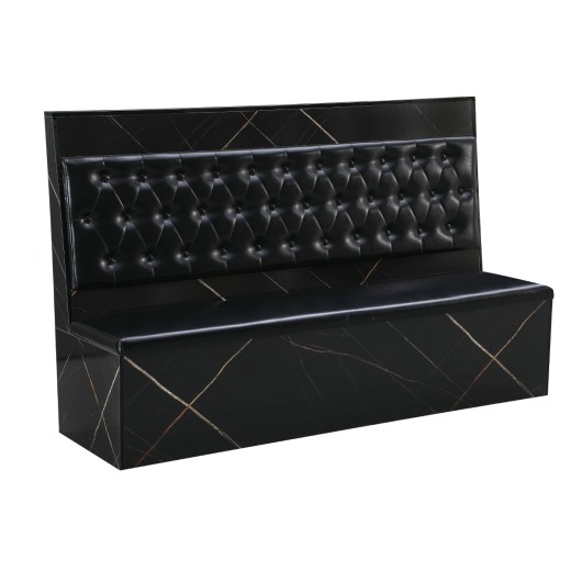 46"H x 72"L Diamond Tufted Single Booth With Black Vinyl Seat & Back and Marble Patterned Melamine Frame