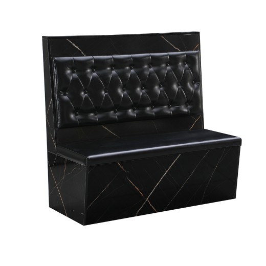 46"H x 47"L Diamond Tufted Single Booth With Black Vinyl Seat & Back and Marble Patterned Melamine Frame