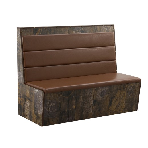 60"L x 46" H  Single Booth with Horizontal Channel Back, Brown Vinyl Upholstery, and Walnut Melamine Base