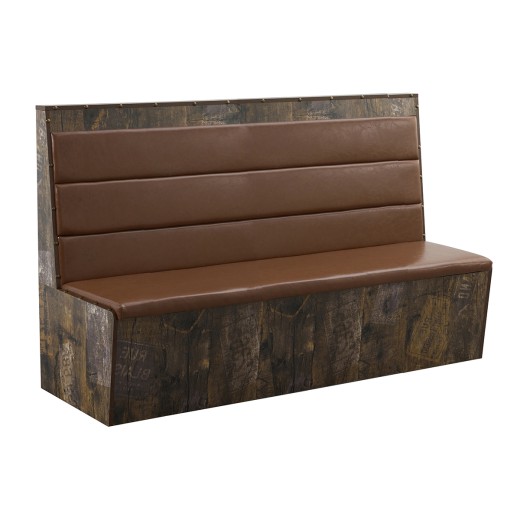 72"L x 46" H  Single Booth with Horizontal Channel Back, Brown Vinyl Upholstery, and Walnut Melamine Base