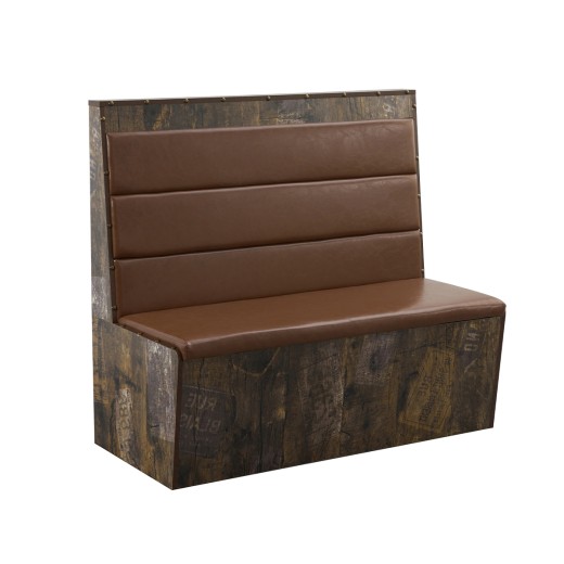 47"L x 46" H  Single Booth with Horizontal Channel Back, Brown Vinyl Upholstery, and Walnut Melamine Base
