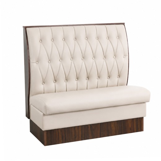 47"Lx46"H Cream Button Tufted Upholstered Melamine Single Booth, Base in Dark Walnut