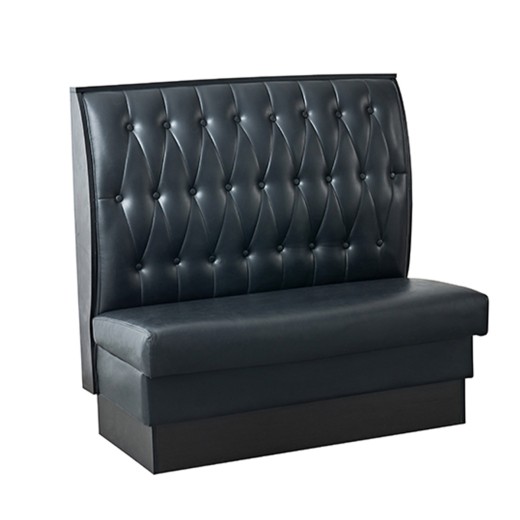 47"Lx46"H Black Button Tufted Upholstered Melamine Single Booth, Base in Dark Walnut