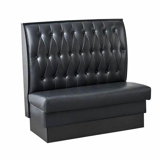 47"Lx46"H Black Button Tufted Upholstered Melamine Single Booth, Base in Dark Walnut
