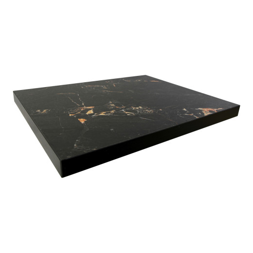 2-Inch Thick Black Marble Pattern Indoor Melamine Table Top with Rust-Orange Veining