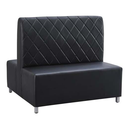 47"L x 44"H  Double Booth in Black, Featuring a Cushioned Seat in Black Vinyl and a Back with Diamond Tufting         