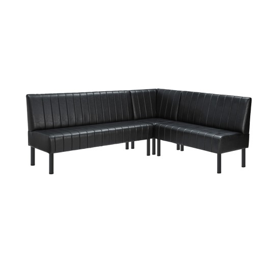 Black L-Shaped Booth with Upholstered Vertical Channel Backrest Corner Configuration  60" 48" 24"