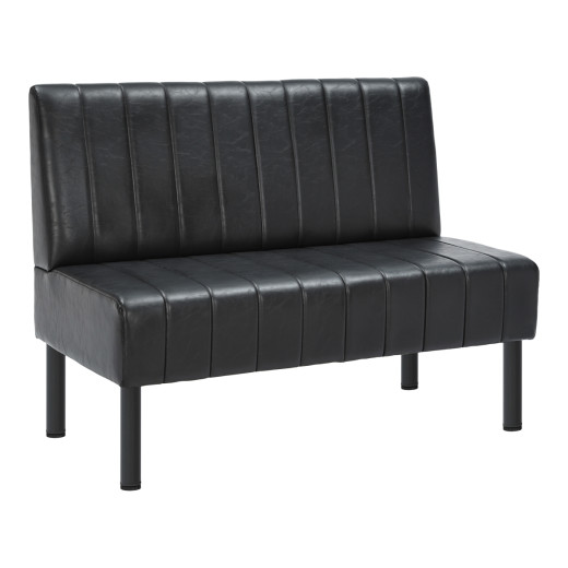 48"L x 36"H Black Single Booth with Upholstered Seat and Back, Channeled Backrest