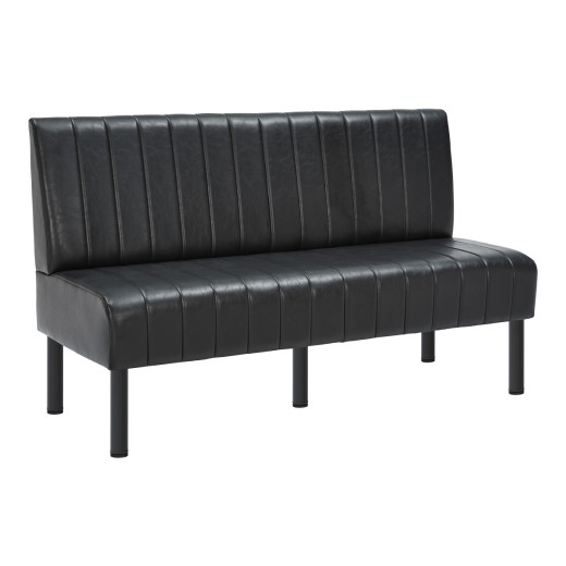 60"L x 36"H Black Single Booth with Upholstered Seat and Back, Channeled Backrest