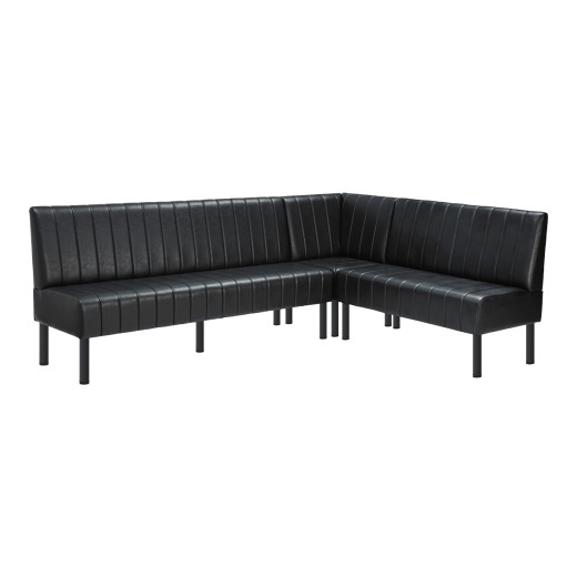 Black L-Shaped Booth with Upholstered Vertical Channel Backrest Corner Configuration 72" 48" 24"
