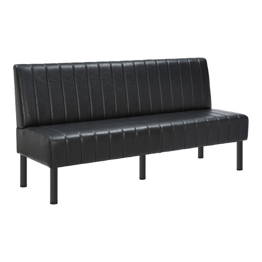 72"L x 36"H Black Single Booth with Upholstered Seat and Back, Channeled Backrest