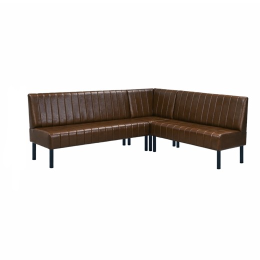 Brown L-Shaped Booth with Upholstered Vertical Channel Backrest Corner Configuration  60" 48" 24"