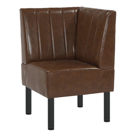 24"L x 36"H Brown Corner Booth with Upholstered Seat and Back, Channeled Backrest