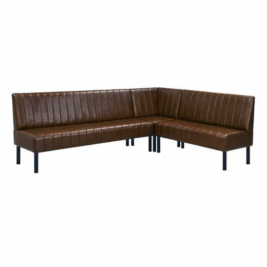Brown L-Shaped Booth with Upholstered Vertical Channel Backrest Corner Configuration  72" 48" 24"