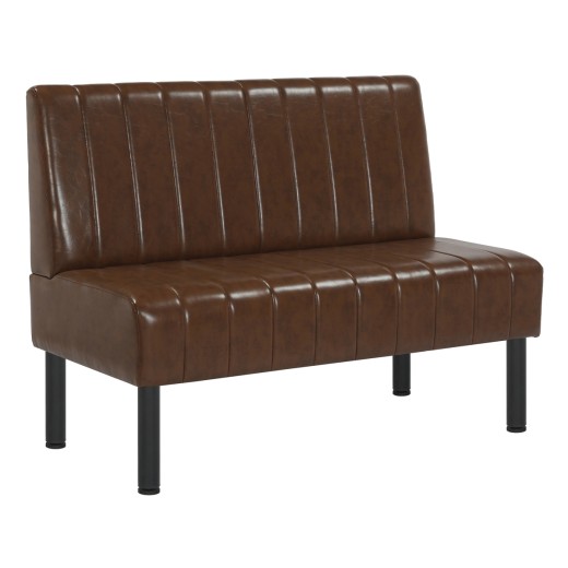 48"L x 36"H Brown Single Booth with Upholstered Seat and Back, Channeled Backrest