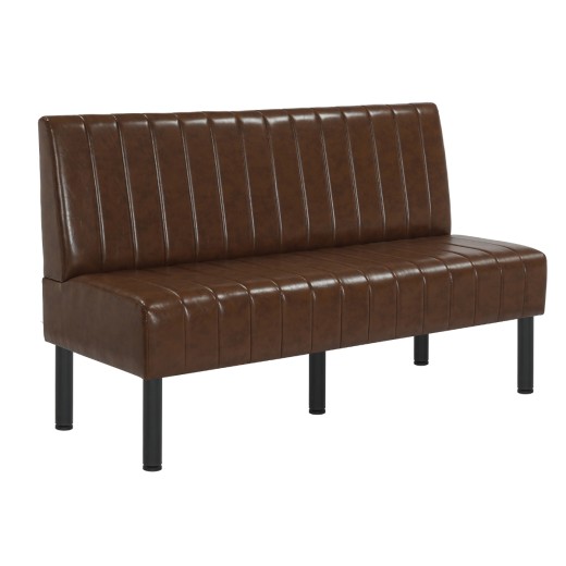 60"L x 36"H Brown Single Booth with Upholstered Seat and Back, Channeled Backrest