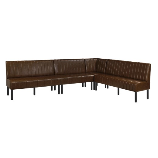 Brown L-Shaped Booth with Upholstered Vertical Channel Backrest Corner Configuration 72" 60" 48" 24"