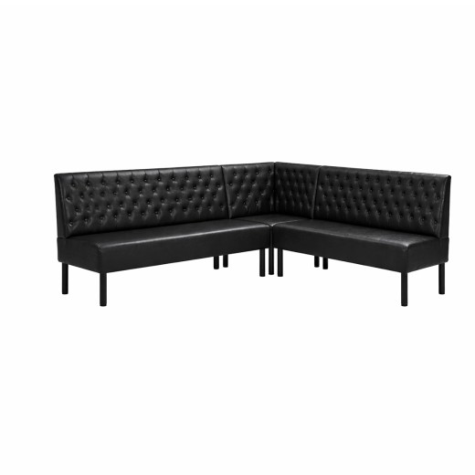 Black L-Shaped Booth with Upholstered Button Tufted Backrest Corner Configuration 60" 48" 24"