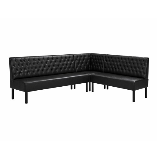 Black L-Shaped Booth with Upholstered Button Tufted Backrest Corner Configuration 72" 48" 24"