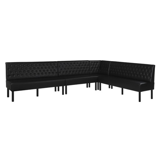 Black L-Shaped Booth with Upholstered Button Tufted Backrest Corner Configuration 72" 60" 48" 24"