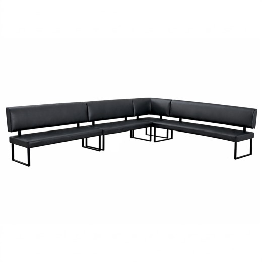 Black L-Shaped Industrial Booth with Upholstered Floating Backrest Corner Configuration – 72" 60" 47" 20"