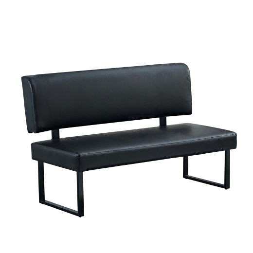 60"L x 37"H Black Single Booth with Upholstered Floating Back and Metal Frame