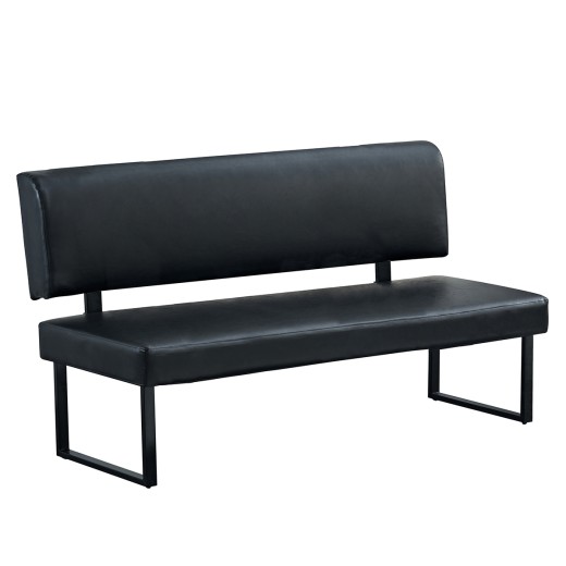 72"L x 37"H Black Single Booth with Upholstered Floating Back and Metal Frame