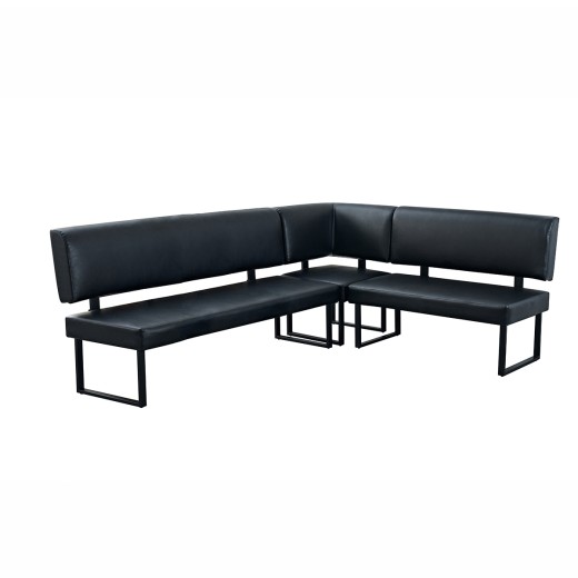 Black L-Shaped Industrial Booth with Upholstered Floating Backrest Corner Configuration – 60" 47" 20"
