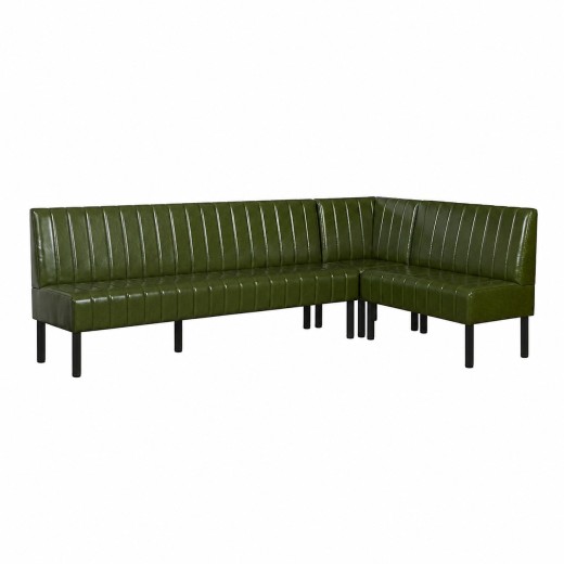Green L-Shaped Booth with Upholstered Vertical Channel Backrest Corner Configuration  72" 48" 24"