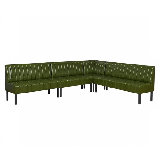 Green L-Shaped Booth with Upholstered Vertical Channel Backrest Corner Configuration 72" 60" 48" 24"
