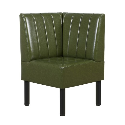 24"L x 36"H Green Corner Booth with Upholstered Seat and Back, Channeled Backrest