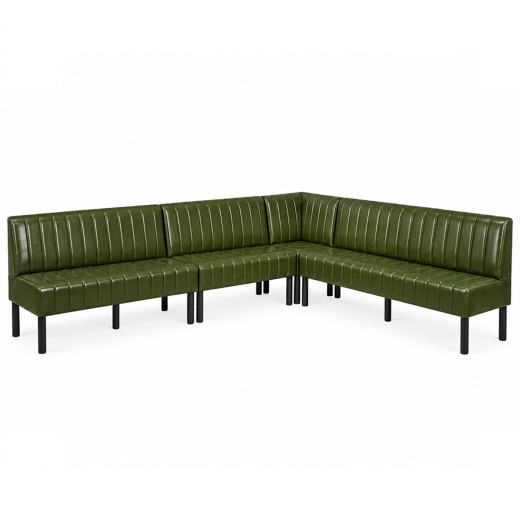 Green L-Shaped Booth with Upholstered Vertical Channel Backrest Corner Configuration 72"L 60"L 48"L 24"L