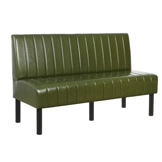 60"L x 36"H Green Single Booth with Upholstered Seat and Back, Channeled Backrest
