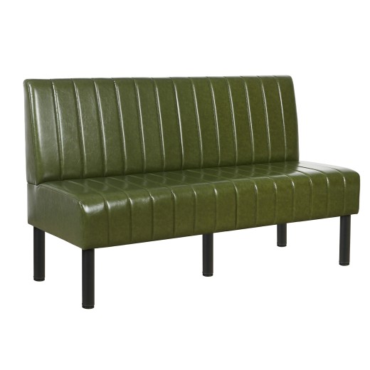 60"L x 36"H Green Single Booth with Upholstered Seat and Back, Channeled Backrest